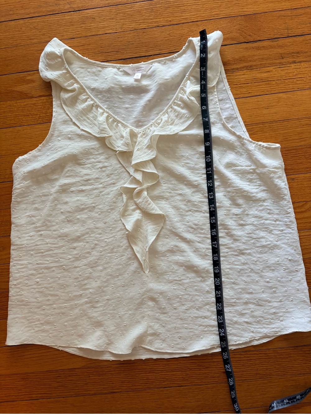 LC Lauren Conrad Ivory Ruffle V-Neck Swiss Dot Blouse - Picture 3 of 11